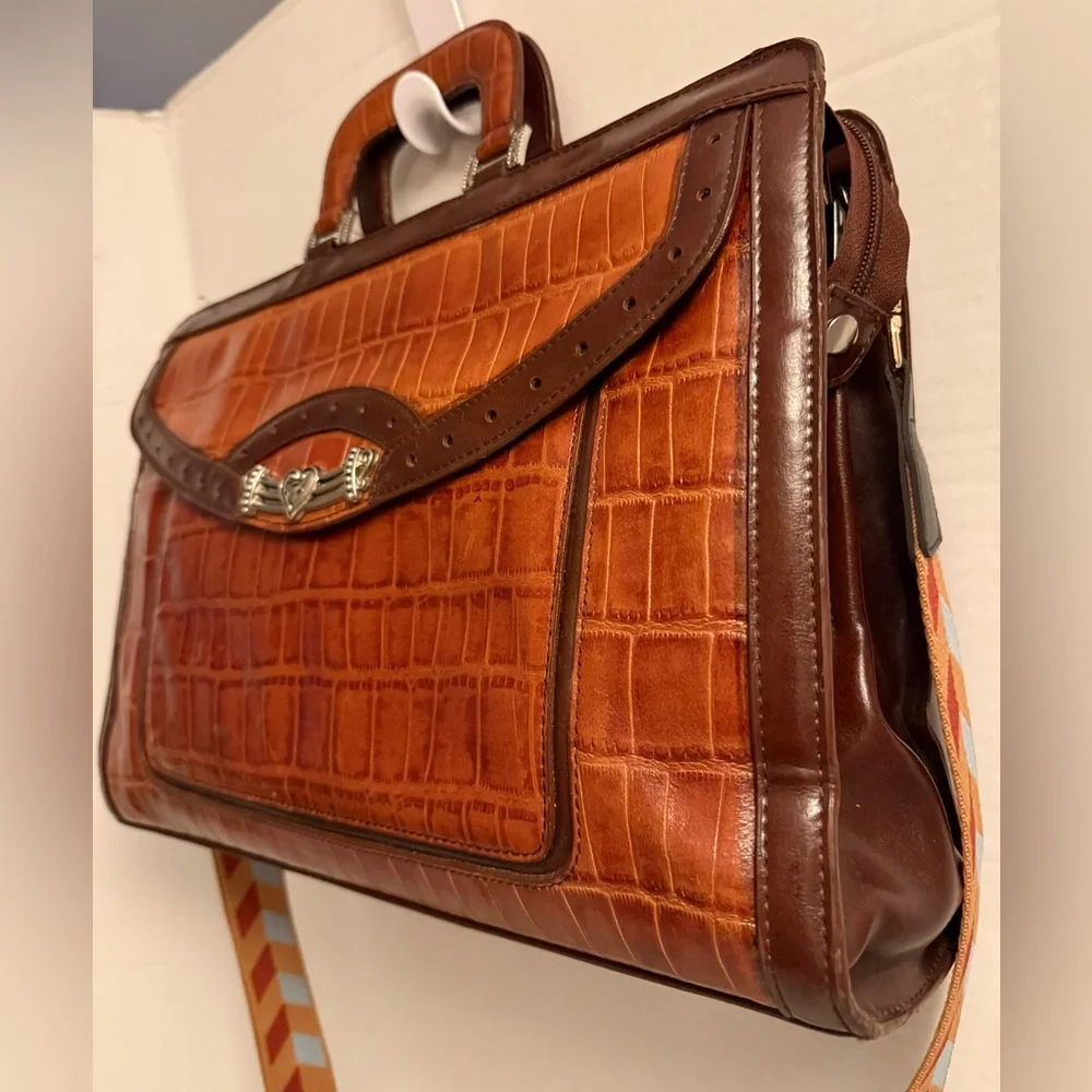 Marc Chantel Leather Briefcase | Croc-Embossed Brown | Crossbody